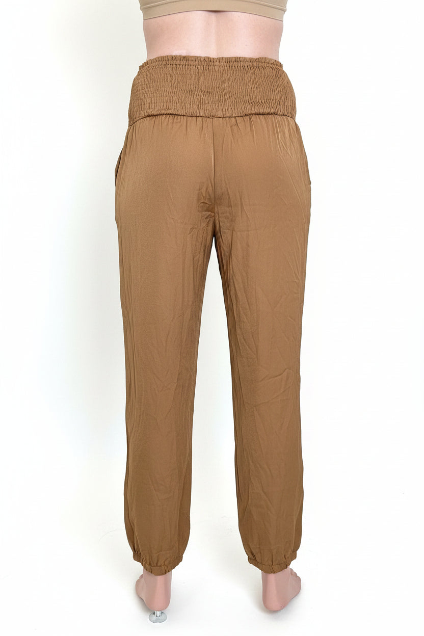 Camel Smocked Joggers