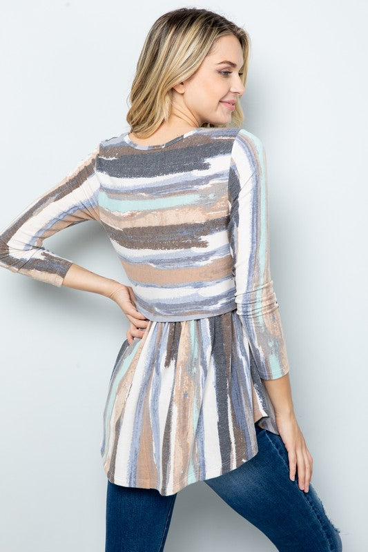 Stripped Babydoll Long Sleeve Tunic