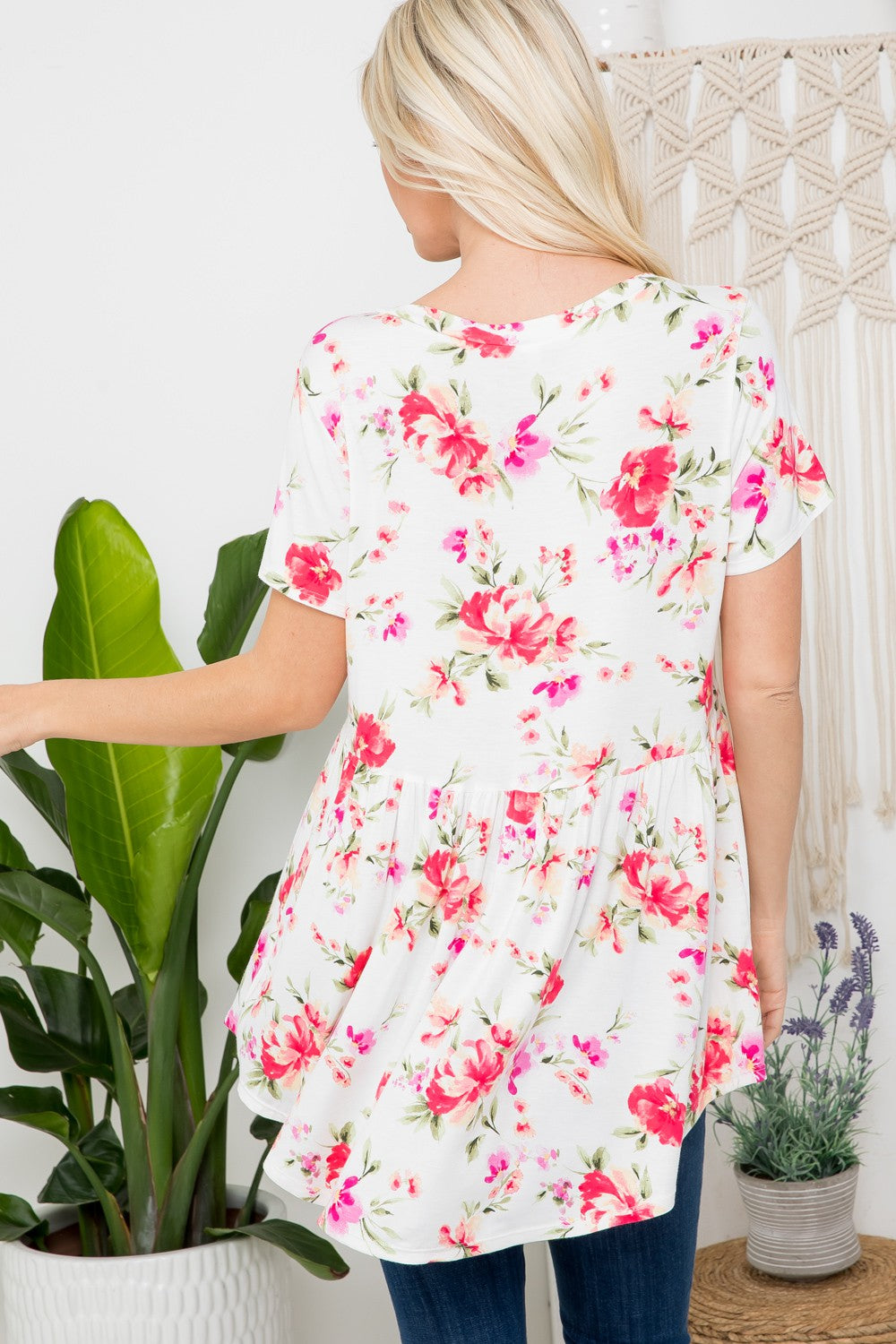 Floral Print Baby Doll Short Sleeve Top