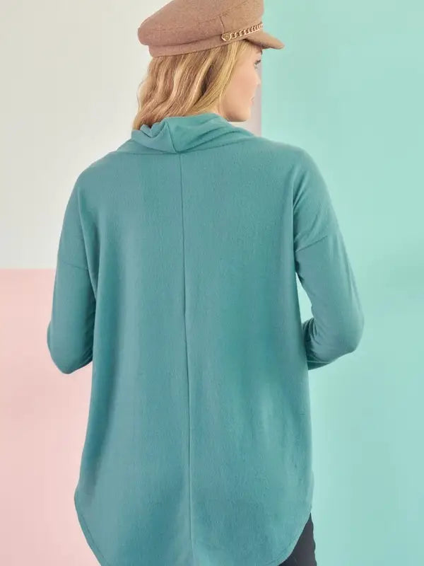 COWL NECK BUTTON TAB SLEEVE TUNIC (PLUS SIZE AVAILABLE)