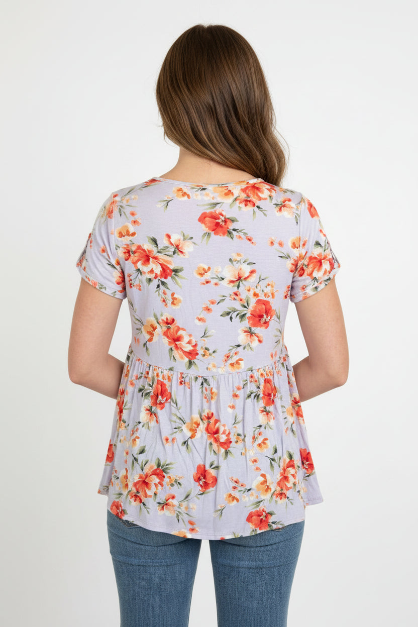 Floral Print Baby Doll Short Sleeve Top