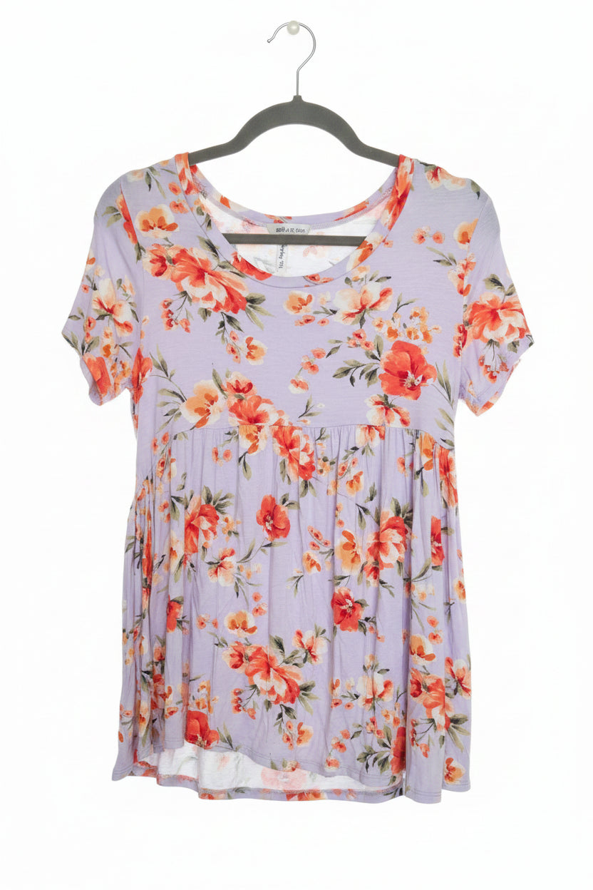 Floral Print Baby Doll Short Sleeve Top
