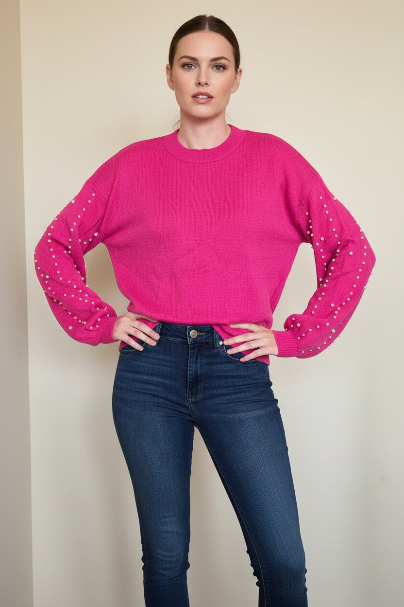 Fuchsia Pearl Embellished Sweater
