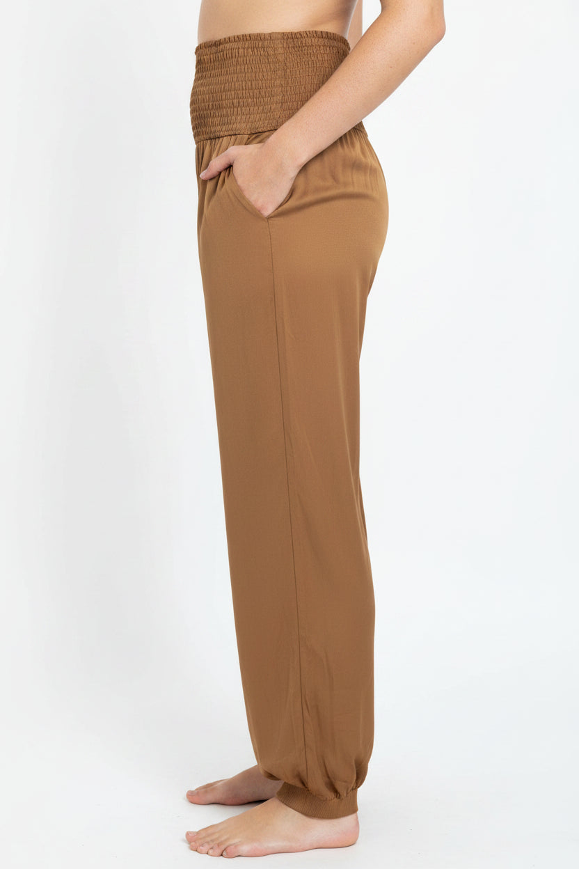 Camel Smocked Joggers