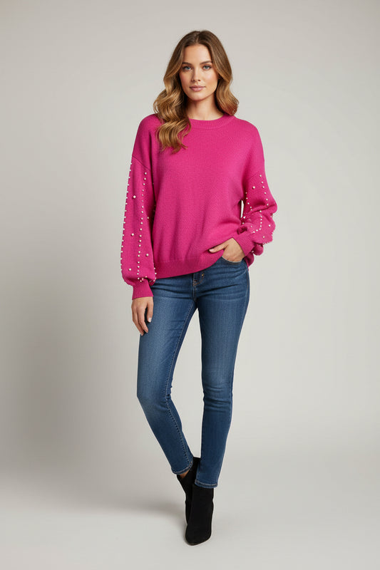 Fuchsia Pearl Embellished Sweater