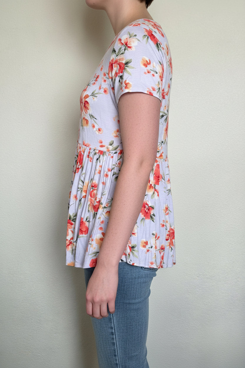 Floral Print Baby Doll Short Sleeve Top