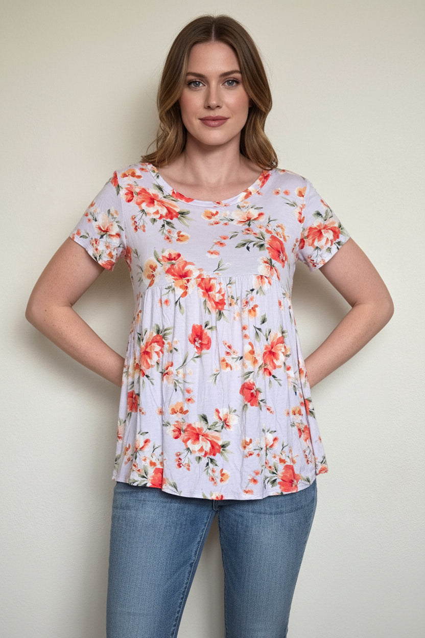Floral Print Baby Doll Short Sleeve Top
