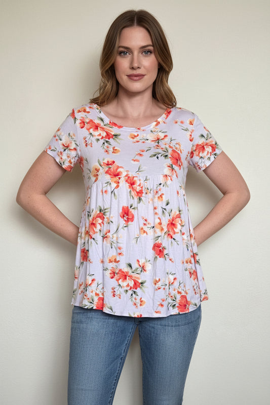 Floral Print Baby Doll Short Sleeve Top