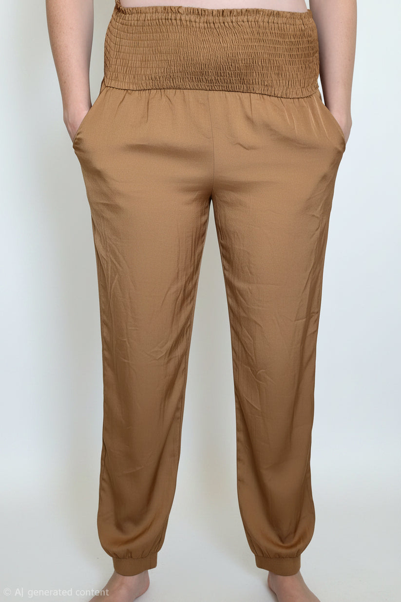 Camel Smocked Joggers