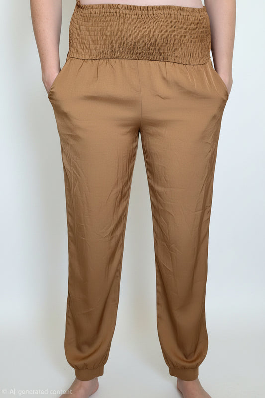 Camel Smocked Joggers