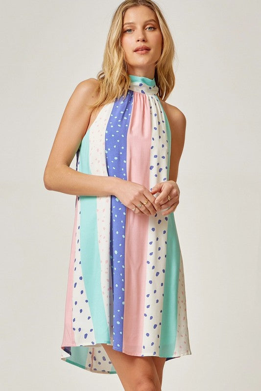 High Neck Print Dress