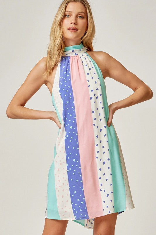 High Neck Print Dress